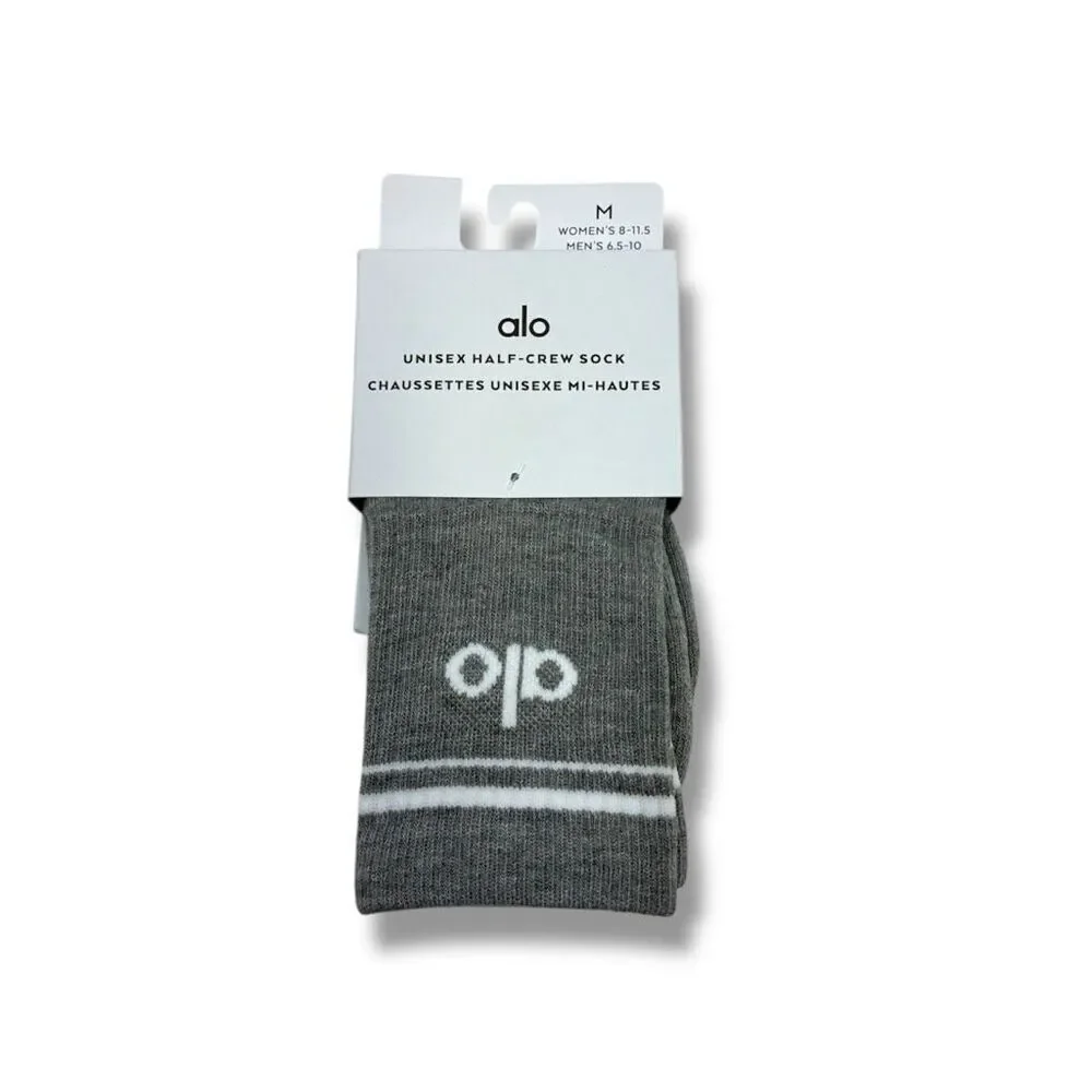 ALO Yoga NWT Unisex Half Crew Socks in Athletic Heather Gray/White Size M